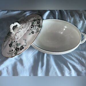 Serving Dish by Grinley in a Vine with Dogwood pattern. Vintage fine bone china